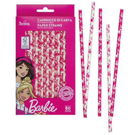 80 Biodegradable Paper Straws Barbie 21 cm Ø6 mm