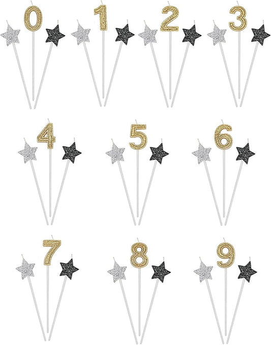 Golden Number and Star Candles 16 cm