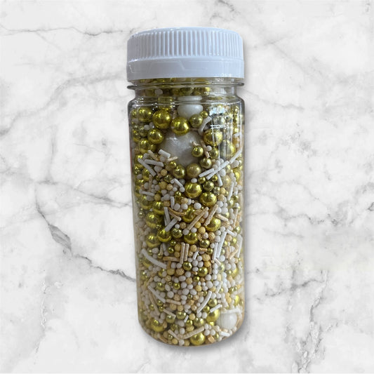 Gold and white sugar sprinkles 100g