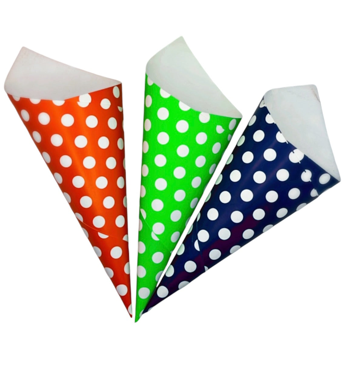 Paper cones with colored polka dots, 24 pcs