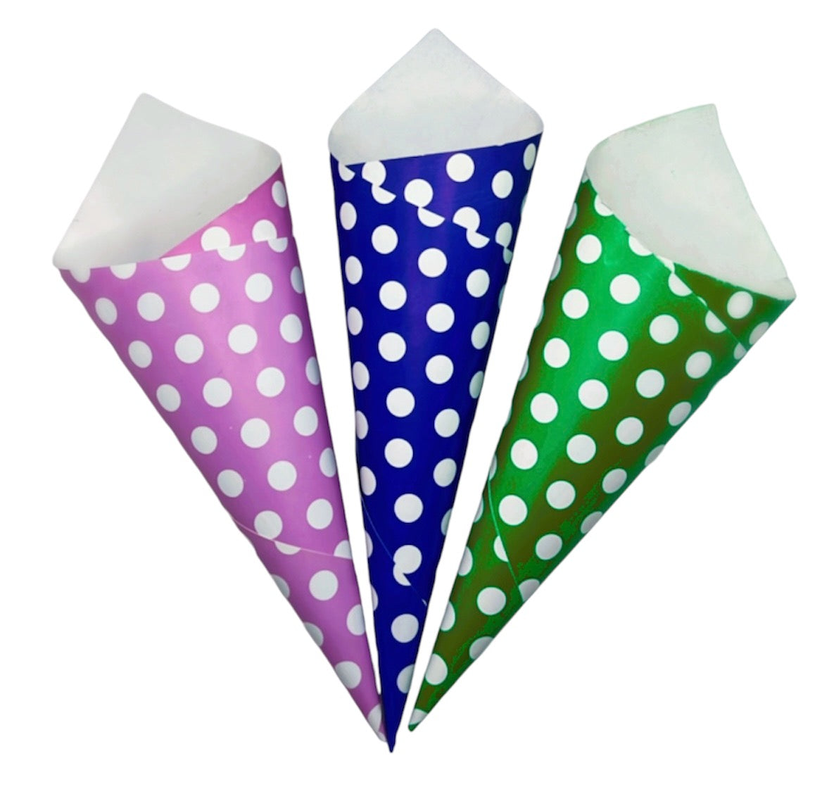 Paper cones with colored polka dots, 24 pcs