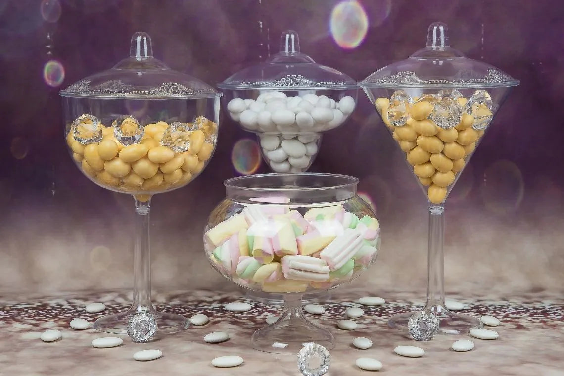 TRANSPARENT PLASTIC CONTAINER STANDS FOR CONFETTI AND SWEETS CM 16X25