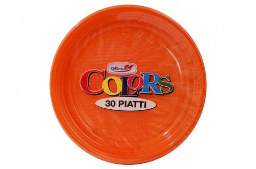 ORANGE FLAT PLASTIC PLATES CM 220 PCS 30